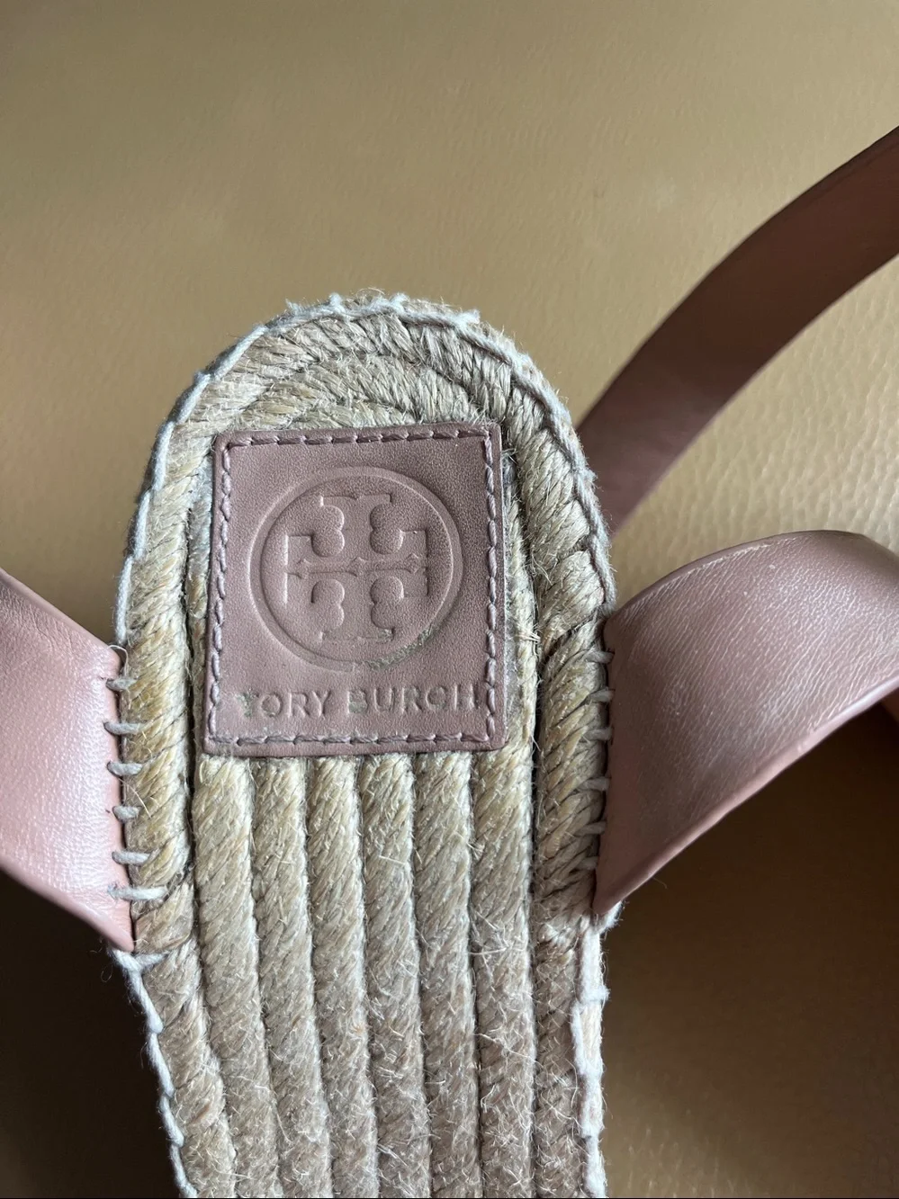 Tory Burch Tan Leather Bima 2 Espadrille Wedge Ankle Strap Sandals SZ 8 EUC